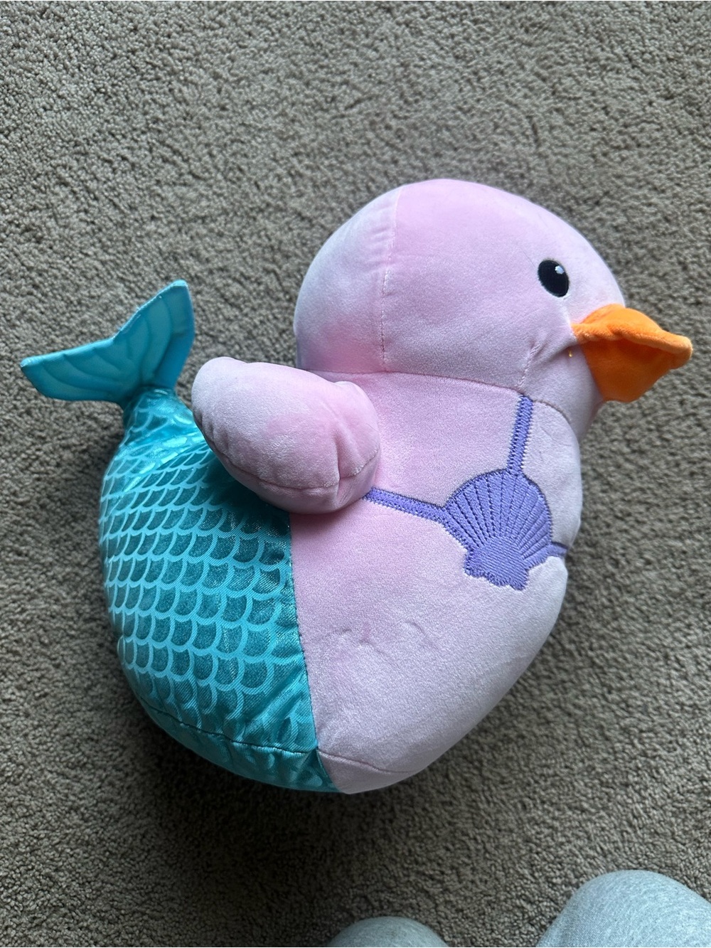 Plush Pink Mermaid Duck with Teal Tail and Orange Beak